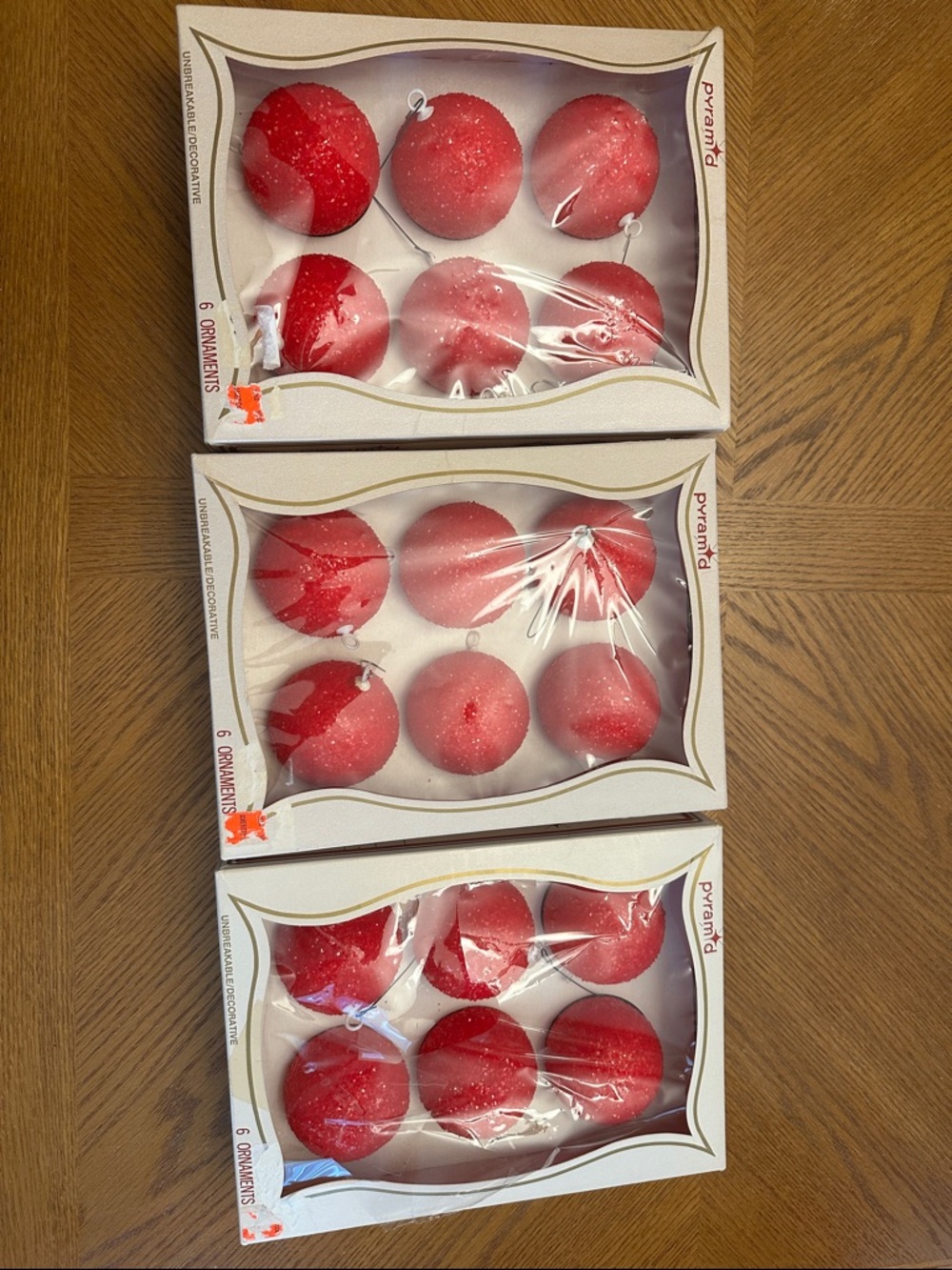 Set of Red Glitter Christmas Ornaments - 18 Pack